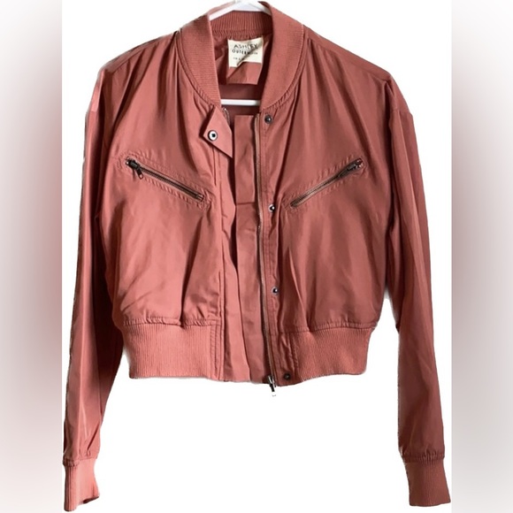 ASHLEY Blush Coral Salmon Cropped Moto Bomber Jacket Coat Top Saks Fifth Ave 5th - Picture 3 of 15
